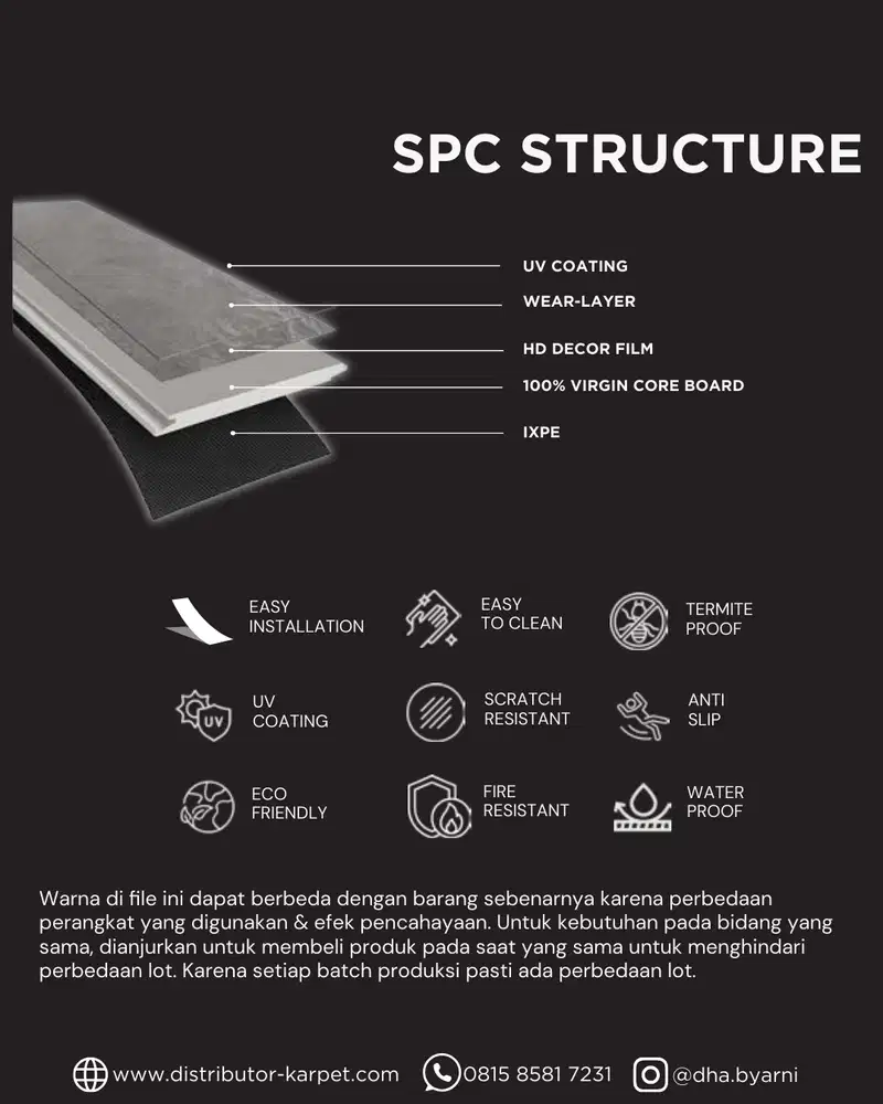 Lantai SPC ARNI 5,5mm System Click Motif Kayu Harga Perbox