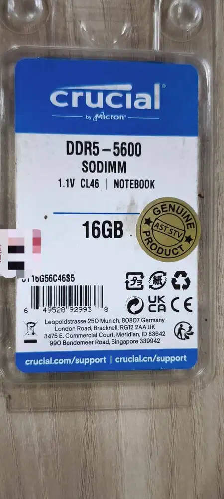 Crucial SODIMM DDR5 16GB 5600Mhz (New)