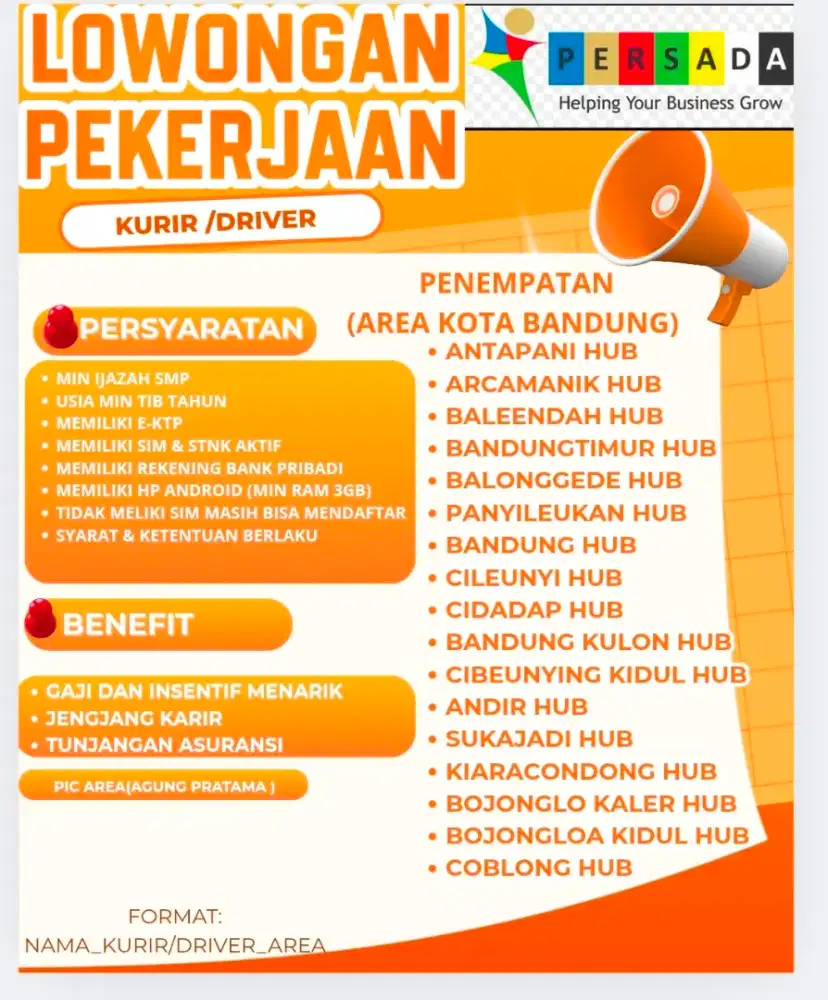 Loker Kerja untuk area kota bandung