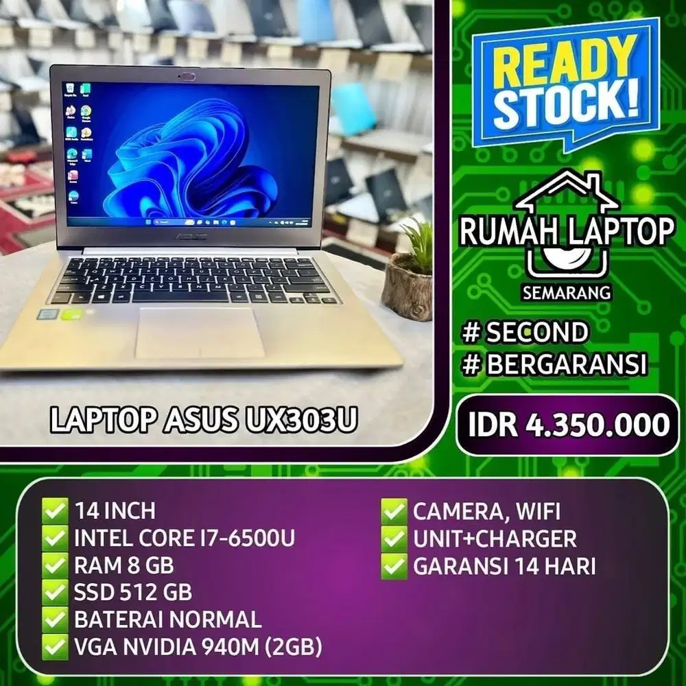Laptop Asus UX303U (second). Core i7-6500U. RAM 8 GB. SSD 512 GB. VGA