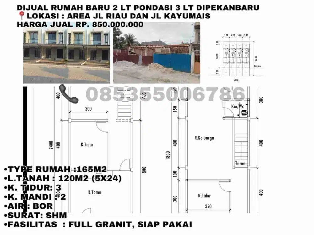 dijual rumah baru 2 lt pondasi 3 lt lokasi jlnriaj dan jln kayumanis