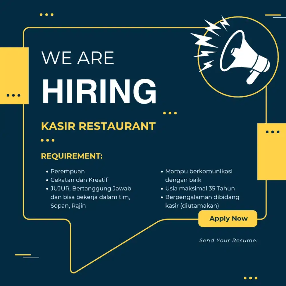 Dibutuhkan Kasir Restaurant