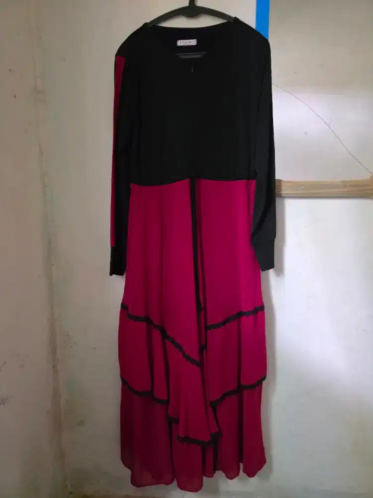 Dress hitam merah kombinasi rempel