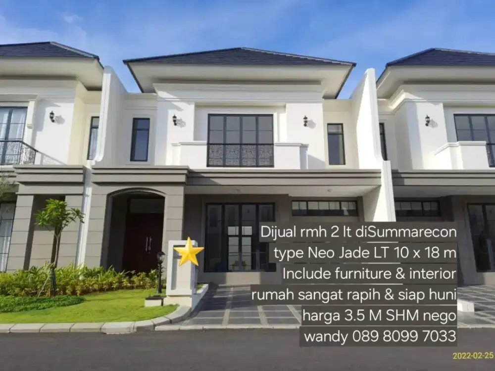 Dijual Rmh 2 lantai Summarecon Mutiara Neo Jade + Funiture + Interior