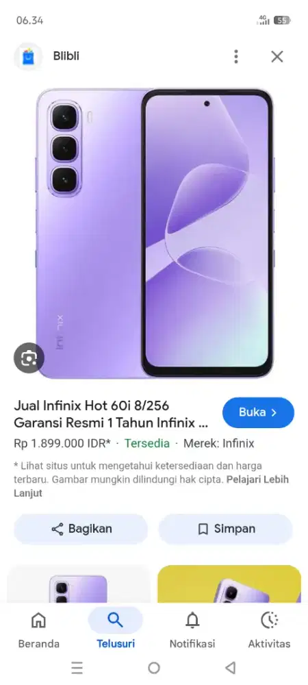 Jual hp Infinix baru seminggu beli di cempaka mas.no minus