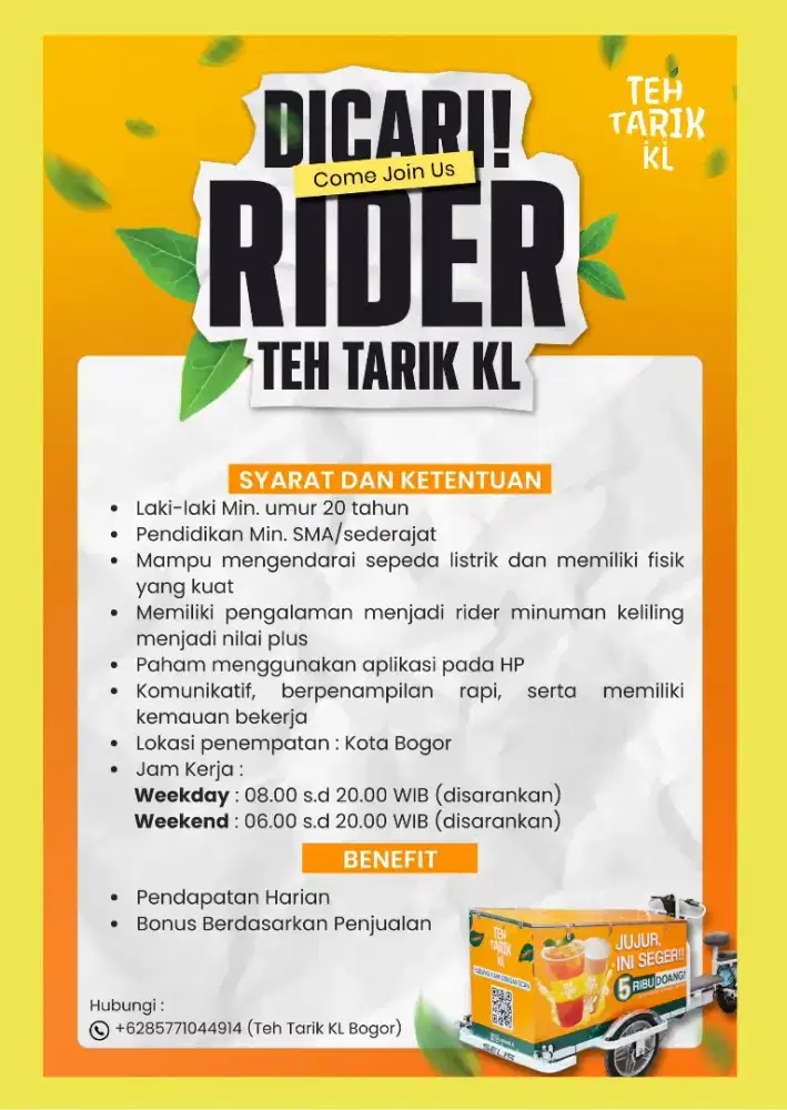 Dicari Rider Teh Tarik Keliling