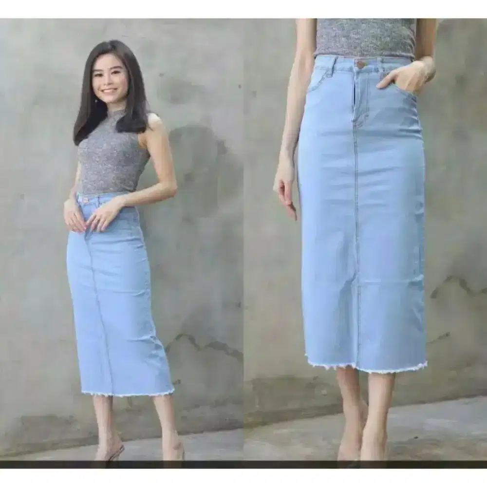 Rok Jeans Wanita Midi