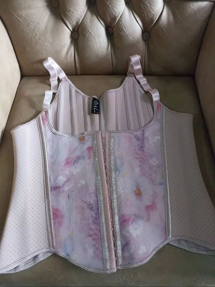 KORSET LONGSO IRISH PINK & CHARCOAL 30CM TULANG LATEX [BONDLOU] - 3XL