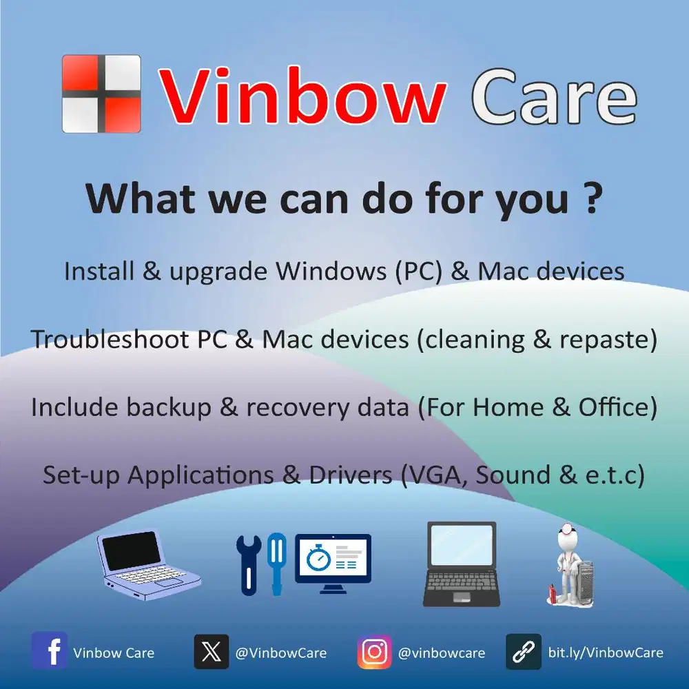 Servis panggilan instal ulang dan upgrade Komputer, Laptop & MacBook