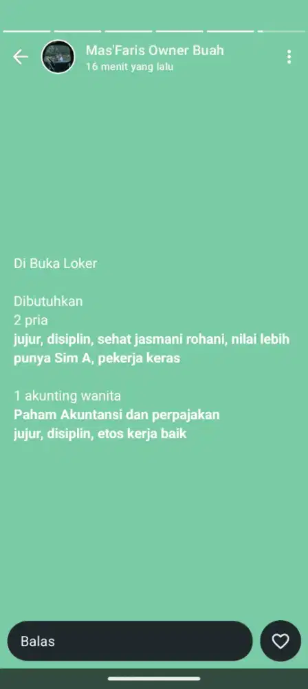 Lowongan khusus laki laki