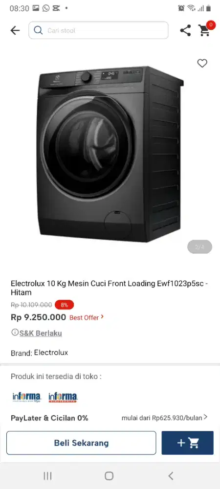 Electrolux mesin cuci frontloading 10kg