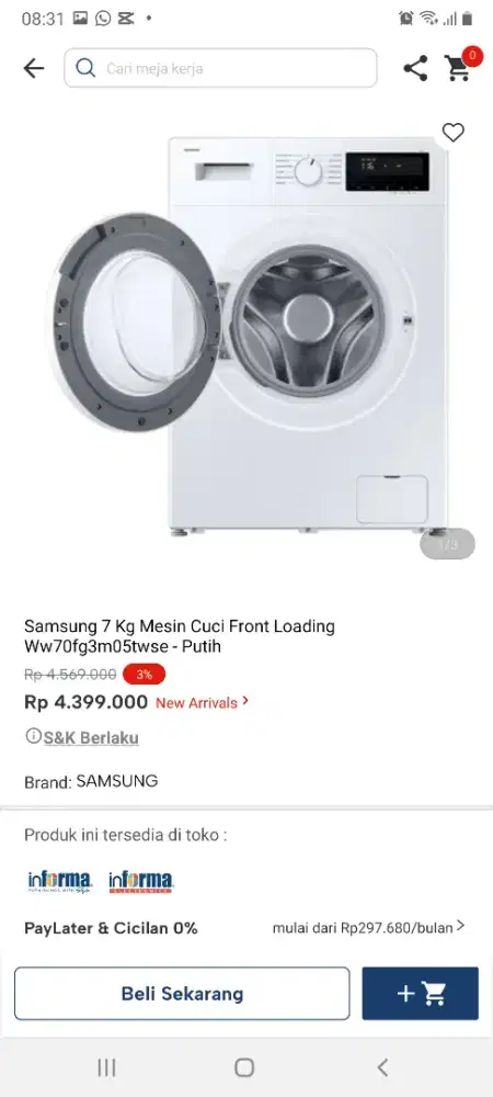 Samsung mesin cuci frontloading 7kg