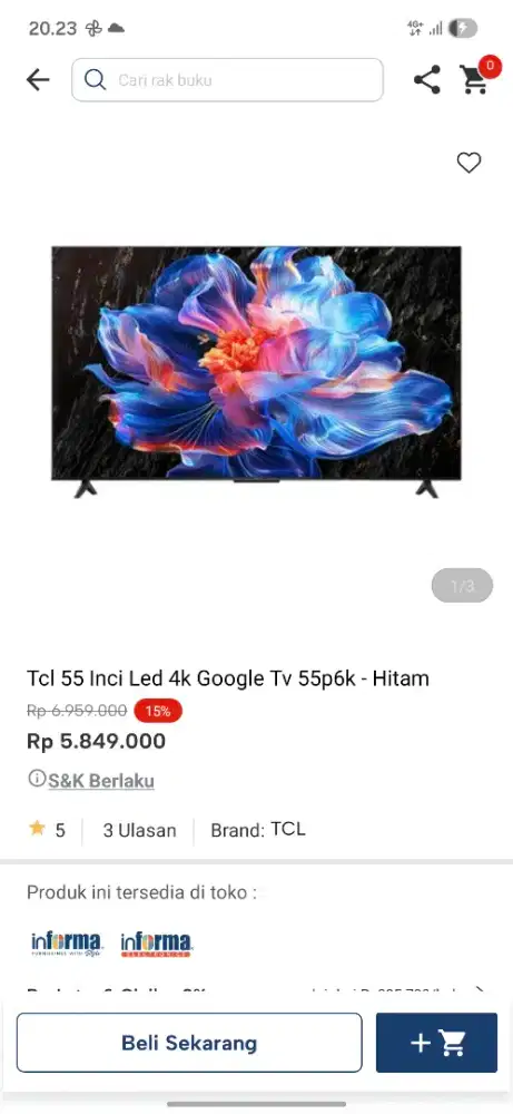 Ready stok tv 55 inc tcl google tv
