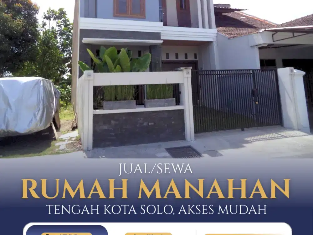 Dijual/Disewakan Rumah 2 Lantai di Area Manahan Lokasi Strategis