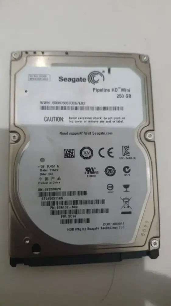 hardisk sata 2.5 inch laptop 250gb merk seagate minus rusak