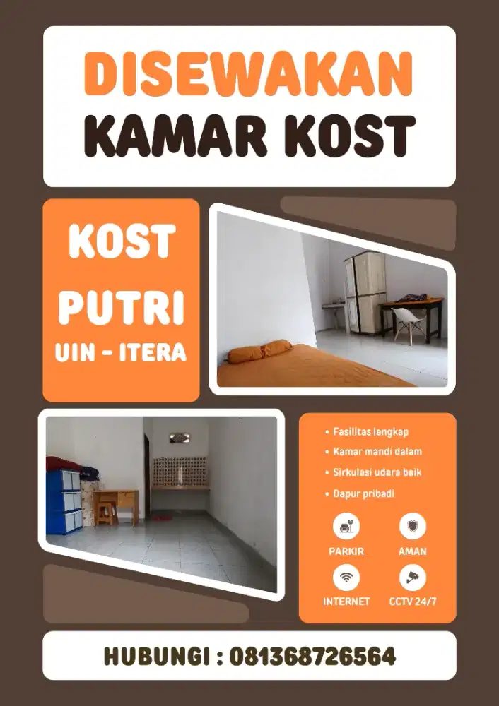 Disewakan kost khusus putri sekitaran UIN ITERA Lampung