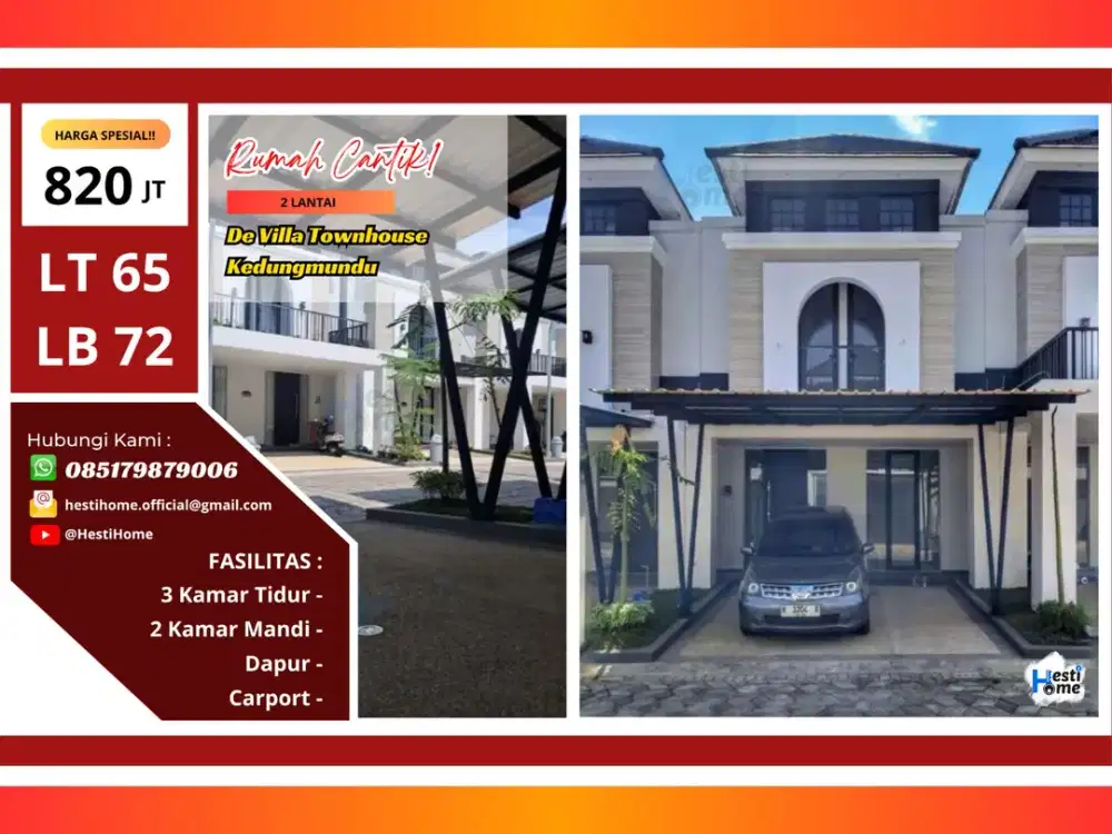 Townhouse Premium Kedungmundu – 3 KT + Carport 2 Mobil, Harga Mulai 820 Juta! Buruan!
