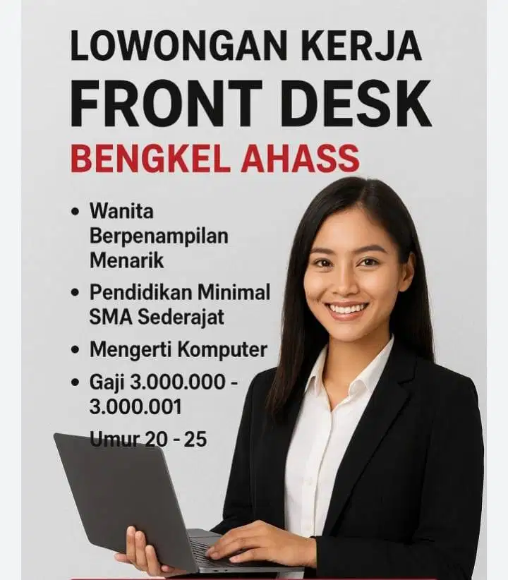 Dicari Front Desk Bengkel Motor Ahass