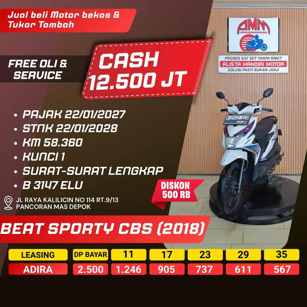 BEAT SPORTY CW TH 2018 /BISA CASH/TT/BAYAR PAKAI CC/PAYLATER