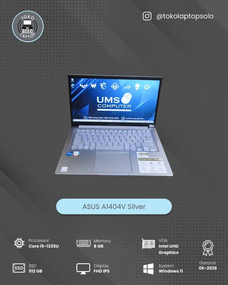 ASUS A1404V Silver INTEL Core i5-1335U RAM 8GB SSD 512GB Intel UHD