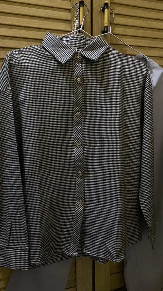 Kemeja Kotak Wanita Dan Celana Vans Katun (One Set)