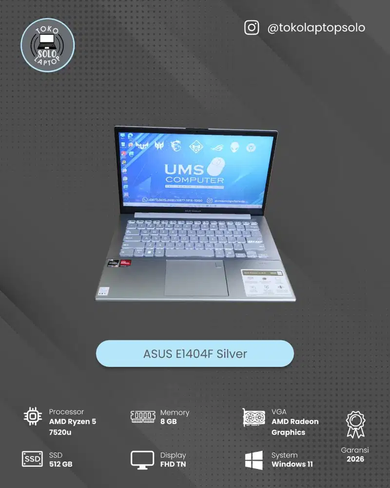 ASUS E1404FA Silver AMD Ryzen 5-7520U RAM 8GB SSD 512GB AMD Radaeon