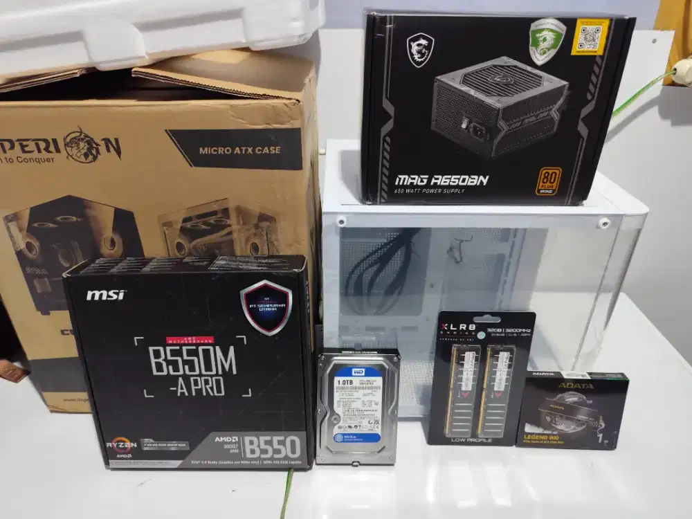 Jual santai bundle mobo, ram, ssd, hdd, psu, case white