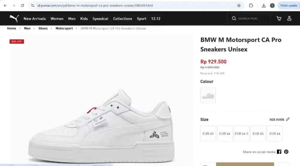 Sepatu PUMA edisi BMW M Motorsport CA Pro Sneakers Unisex