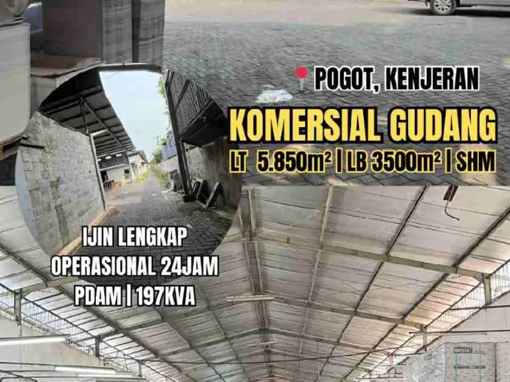 Top Murah Dijual ex. Pabrik (Tanah dan Gudang) di Raya Pogot Surabaya hanya 5 jutaan per meter Atap ada Peredam Panas Akses Container Ijin Lengkap 24 jam OK