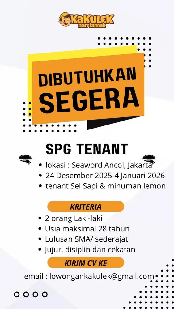 Dibutuhkan Segera ! LOWONGAN SPG