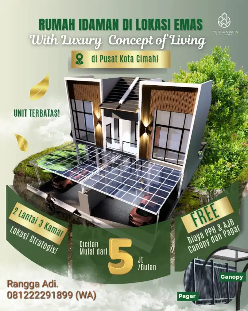 RUMAH BARU 2 LANTAI TENGAH KOTA CIMAHI 1 MENIT ALUN-ALUN 900 JT-AN