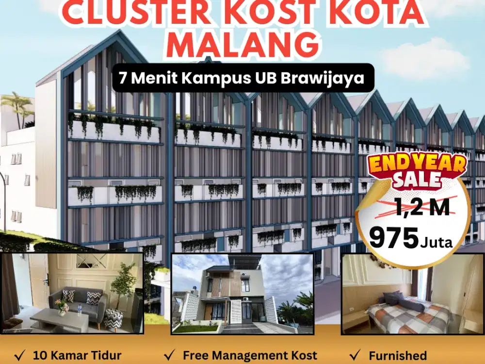 Promo Cluster Kost Free Managemet dan Garansi Passive Income Kota Malang, 7 Menit Kampus UB Brawijaya