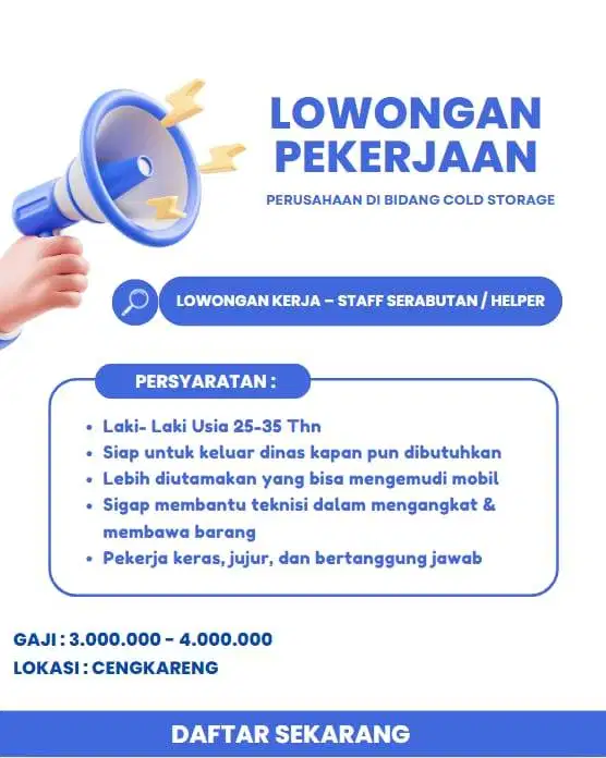 Lowongan - STAFF SERABUTAN / HELPER