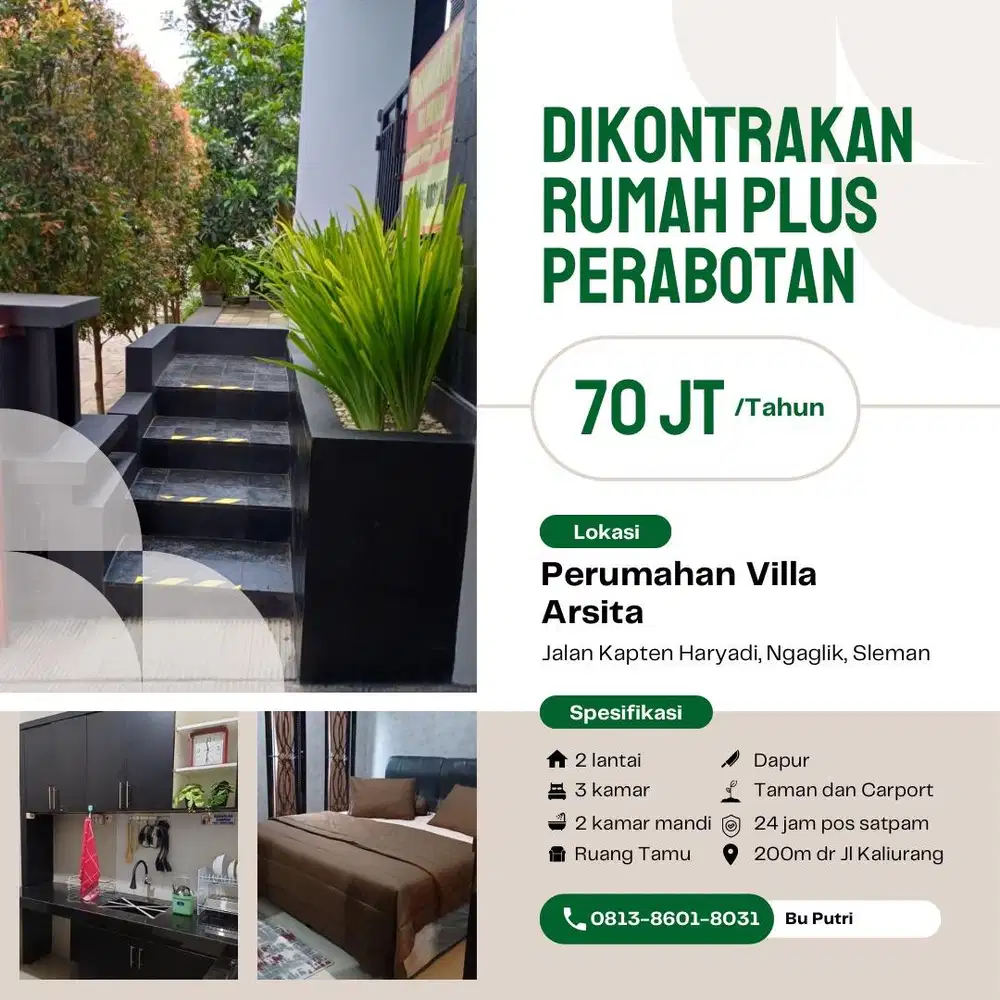 Disewakan Rumah Full Furnish 2 LT 3 KT di Villa Arsita, Sleman, Jogja