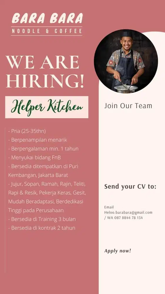 Lowongan pekerjaan Helper Kitchen