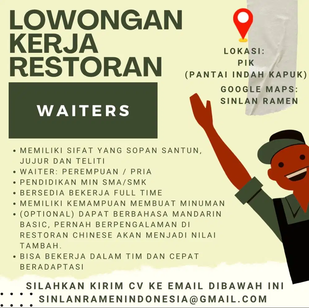LOWONGAN KERJA URGENT WAITER RESTORAN