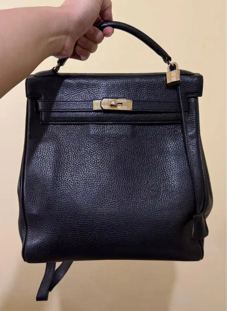 Hermes Kelly Ado Backpack Black Size 30 CM PHW / Black