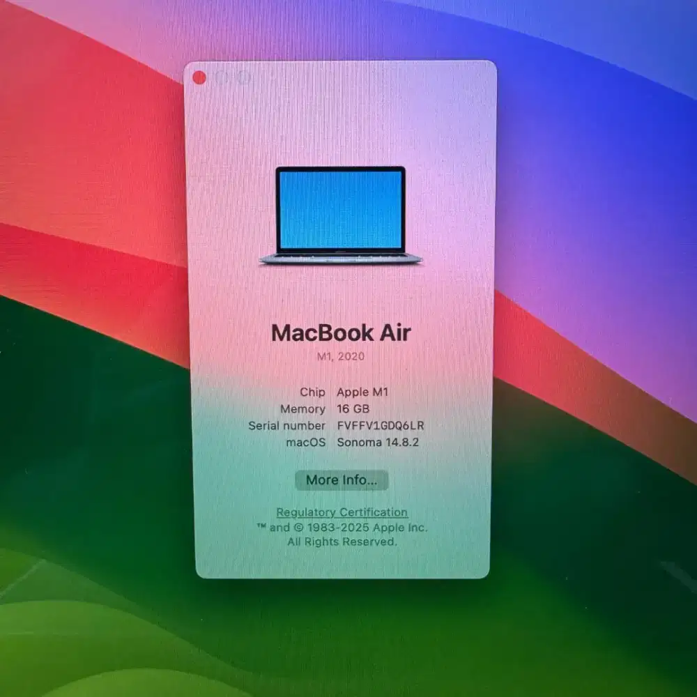 Macbook Air M1 Ram 16 Ssd 256 Layar 13 inch Full set Space grey