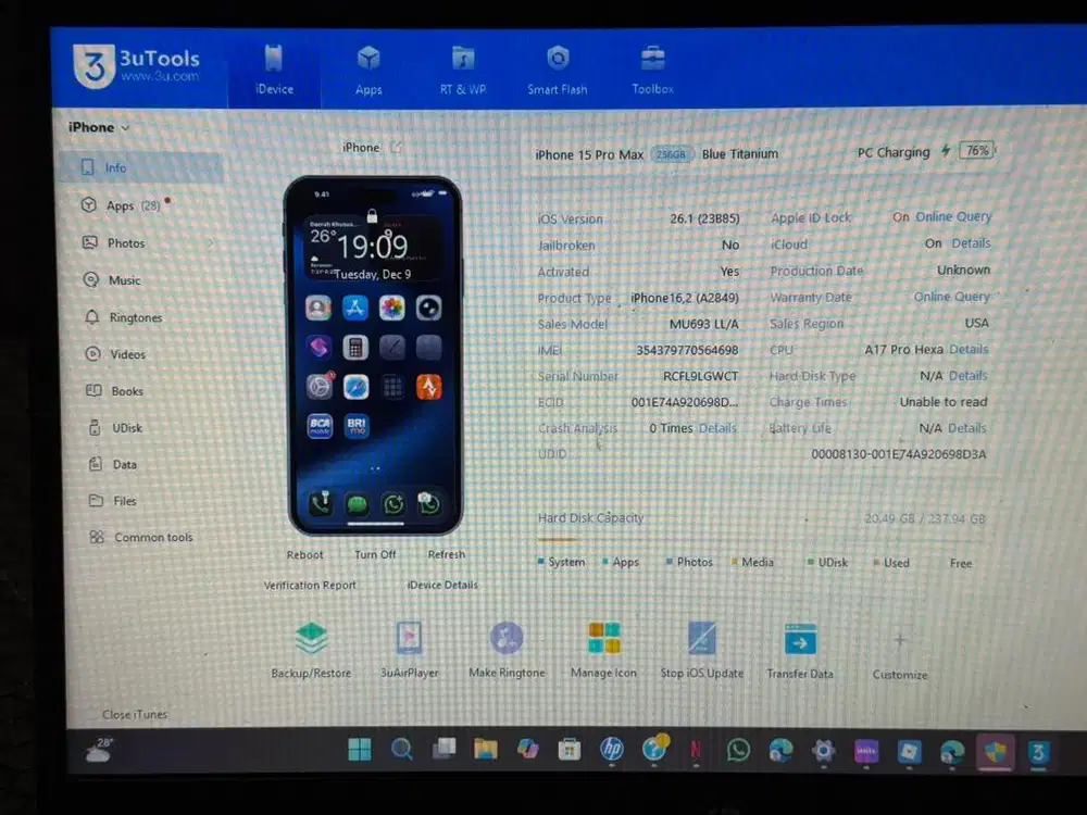 iPhone 15 PRO MAX 256gb Blue Titanium Nego