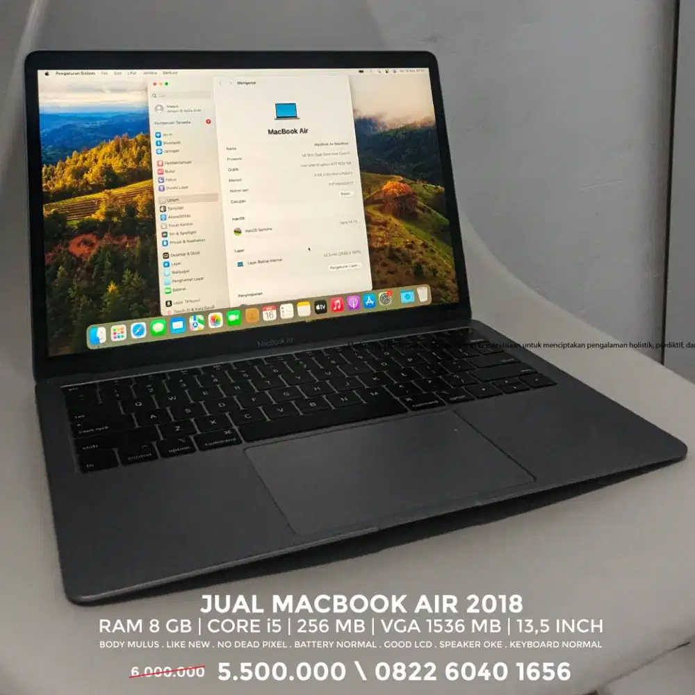 MACBOOK AIR APPLE 2018 CORE i5 HD 256 MB RAM 8GB PEMAKAIAN PRIBADI