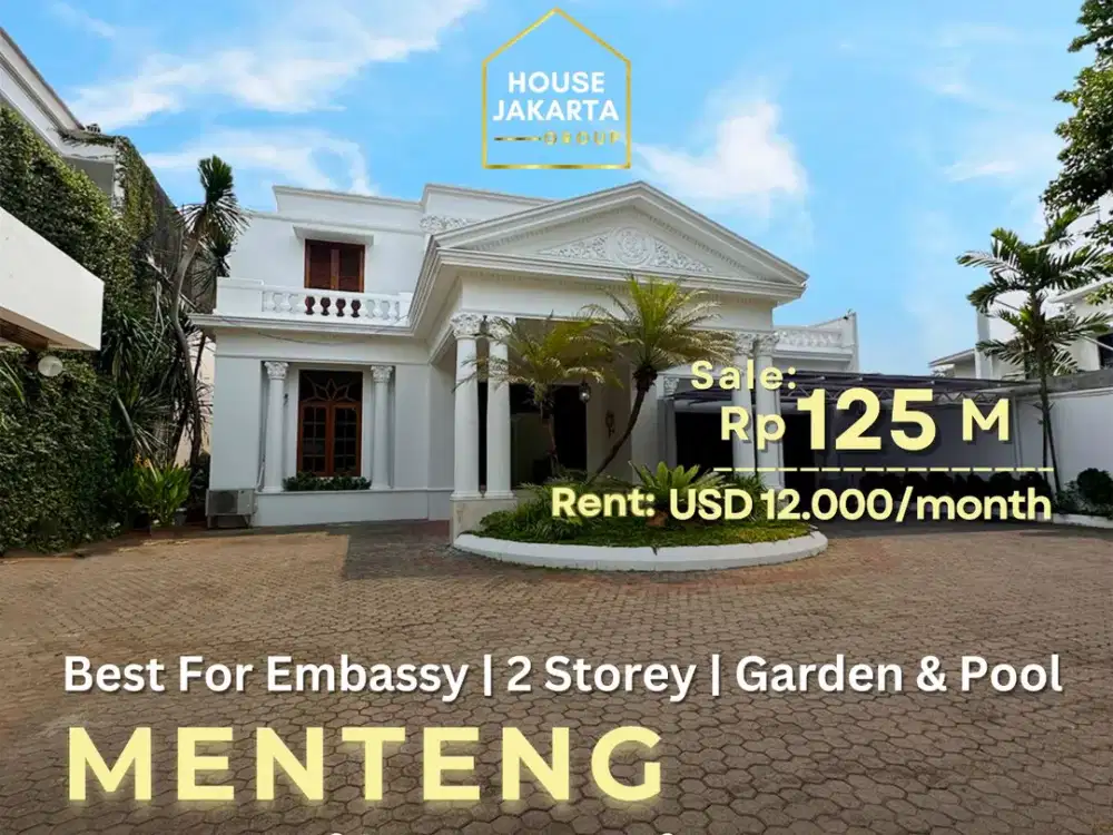 Rumah Mewah Menteng Taman Luas & Private Pool . Best For Embassy . Carport Luas