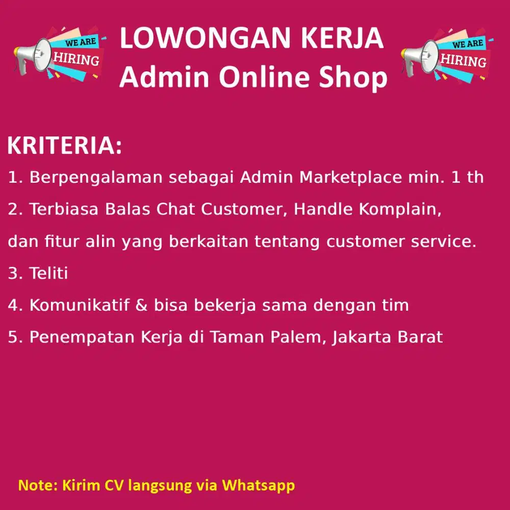 Lowongan Kerja Admin Marketplace Shopee 2025