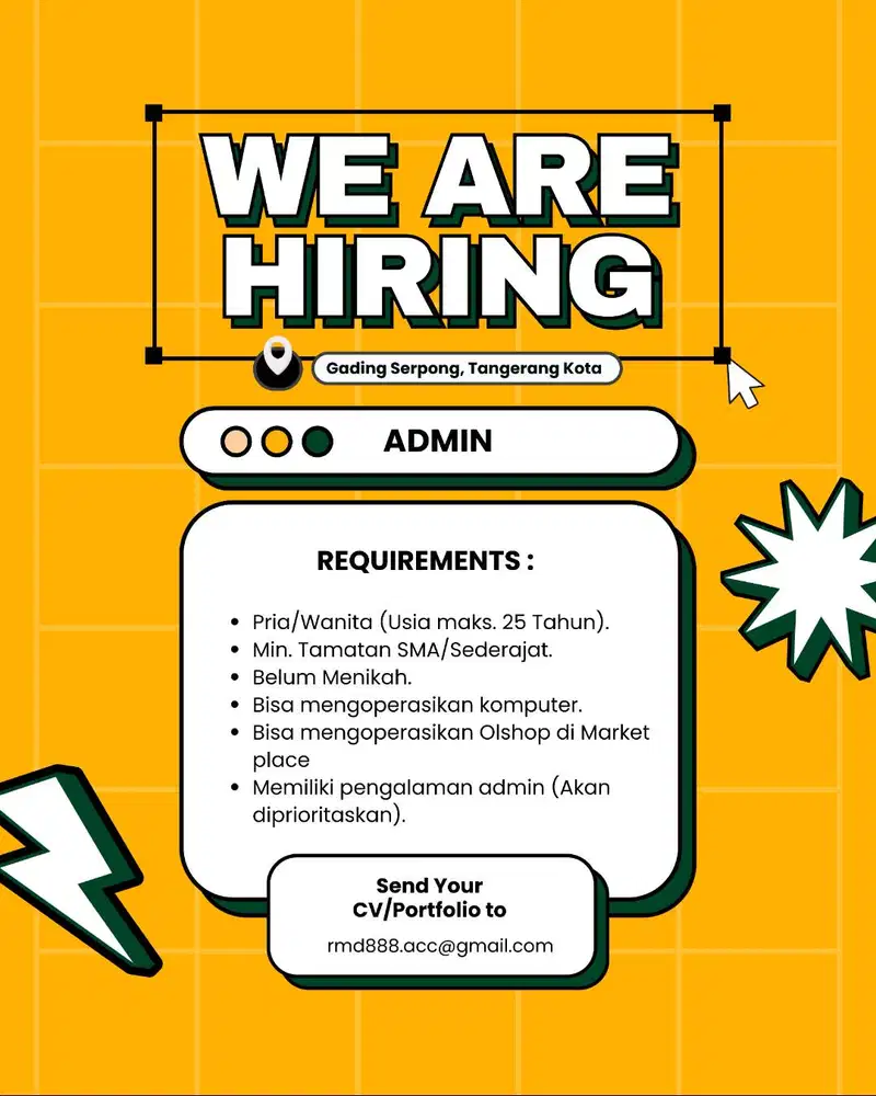 We're Hiring Admin (Serpong, Tangerang)