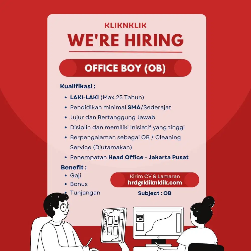 Lowongan Kerja OB dan Sales Toko Laptop