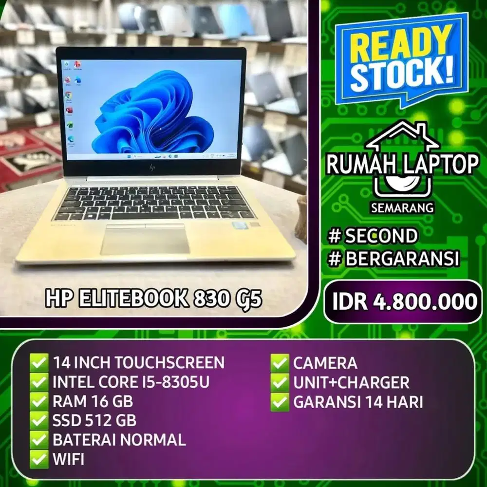 HP Elitebook 830 G5 (second). Core i5-8305U. RAM 16 GB. SSD 512 GB. BL