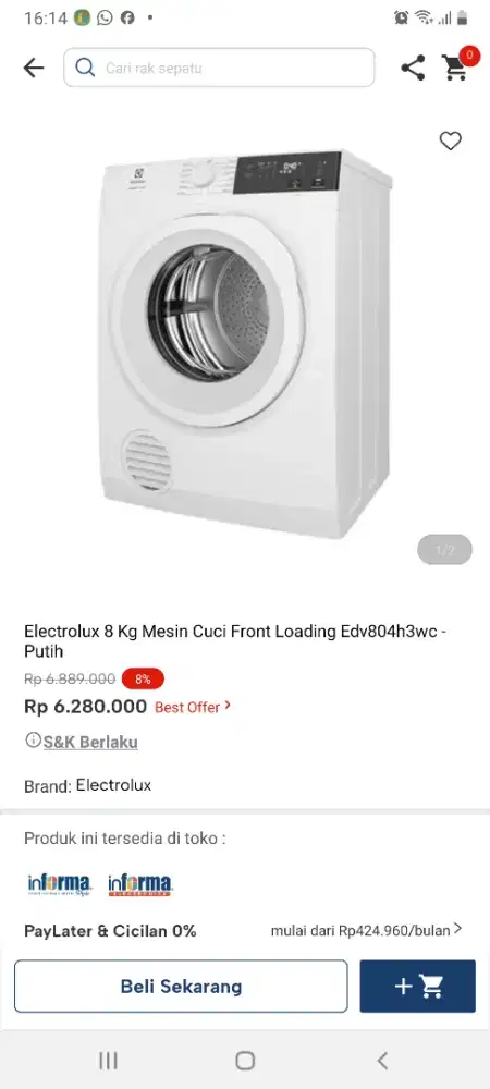 Electrolux dryer 8kg