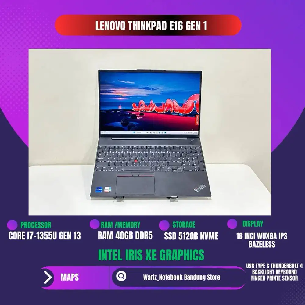 LENOVO THINKPAD E16 GEN 1 CORE I7-1355U GEN 13 RAM 40GB SSD 512GB