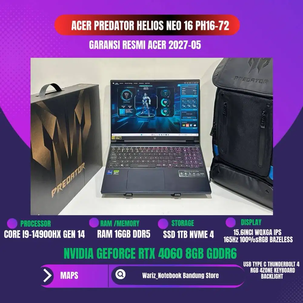 ACER PREDATOR HELIOS NEO 16 PH16-72 CORE I9-14900HX NVIDIA RTX 4060 RA