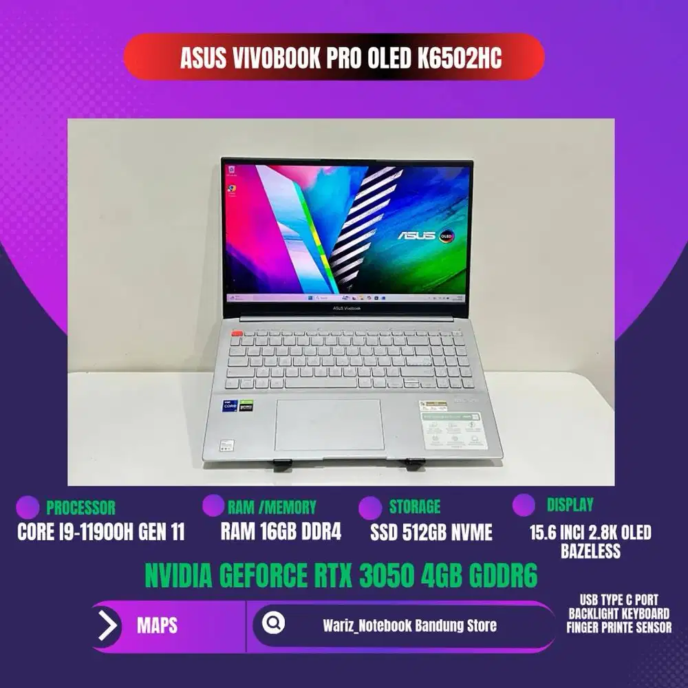 ASUS VIVOBOOK PRO 15 OLED K6502HC CORE I9-11900H NVIDIA RTX 3050 RAM 1