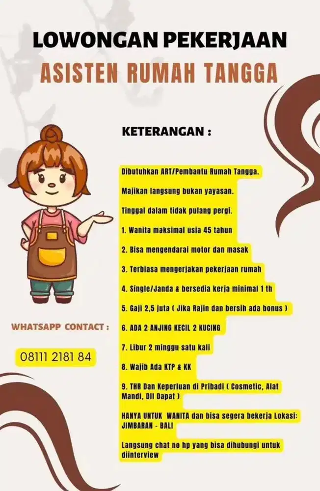 Asisten rumah tangga ( Untuk Perempuan )